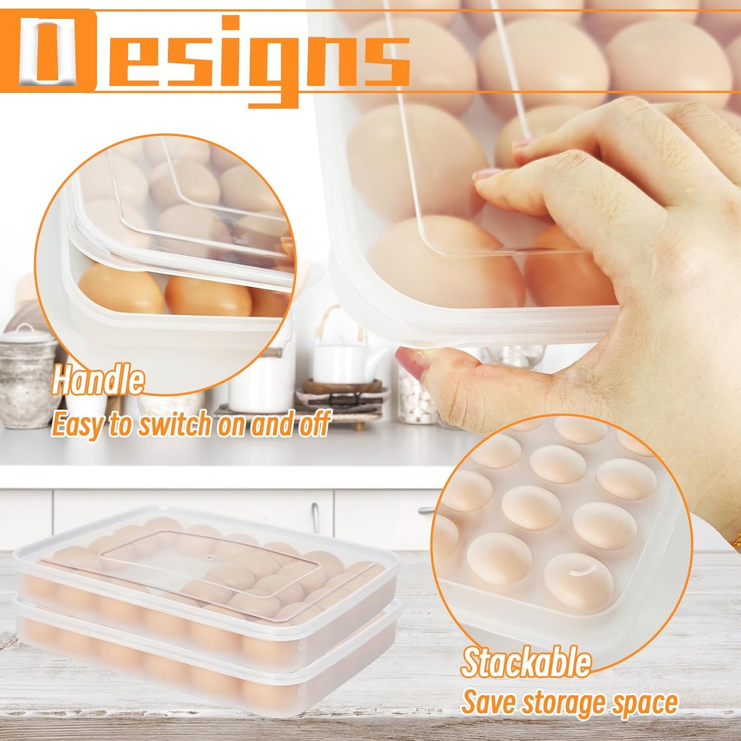 OJYUDD Deviled Egg Containers with Lid,Plastic Egg Holder for Refrigerator,30 Egg Storage Holder,Fridge Egg Dispenser Egg Storage Box