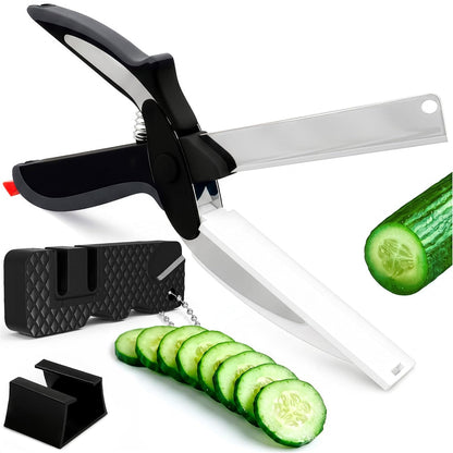 2 in 1 Kitchen Scissors for Food with Knife Sharpener (Grey)
