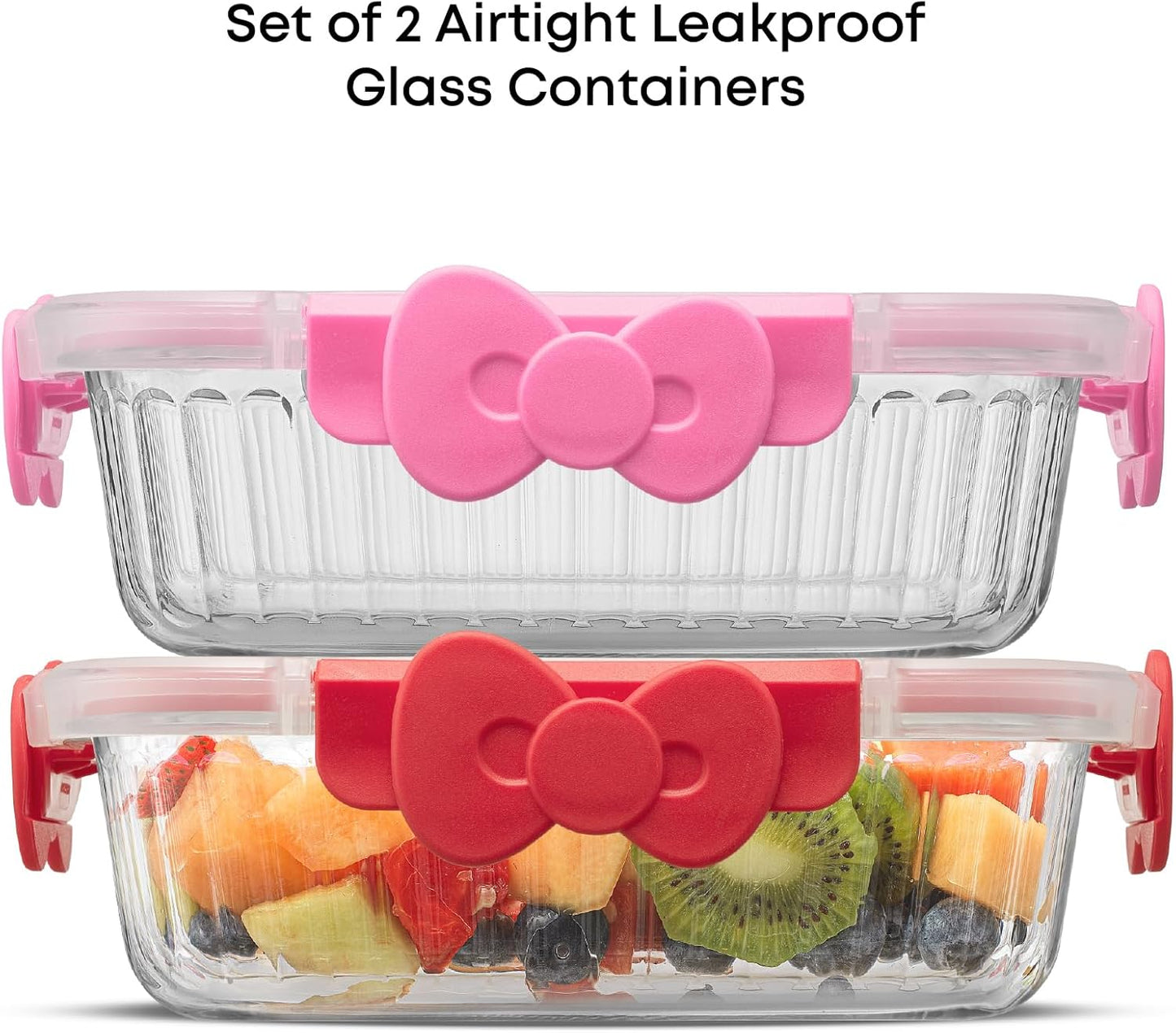 JoyJolt Disney Mickey & Minnie Glass Food Storage Containers with Lids, 2x Airtight Borosilicate Glass Storage Containers with Lids for Kitchen, Reusable Lunch Meal Prep Container, Disney Gifts | Red