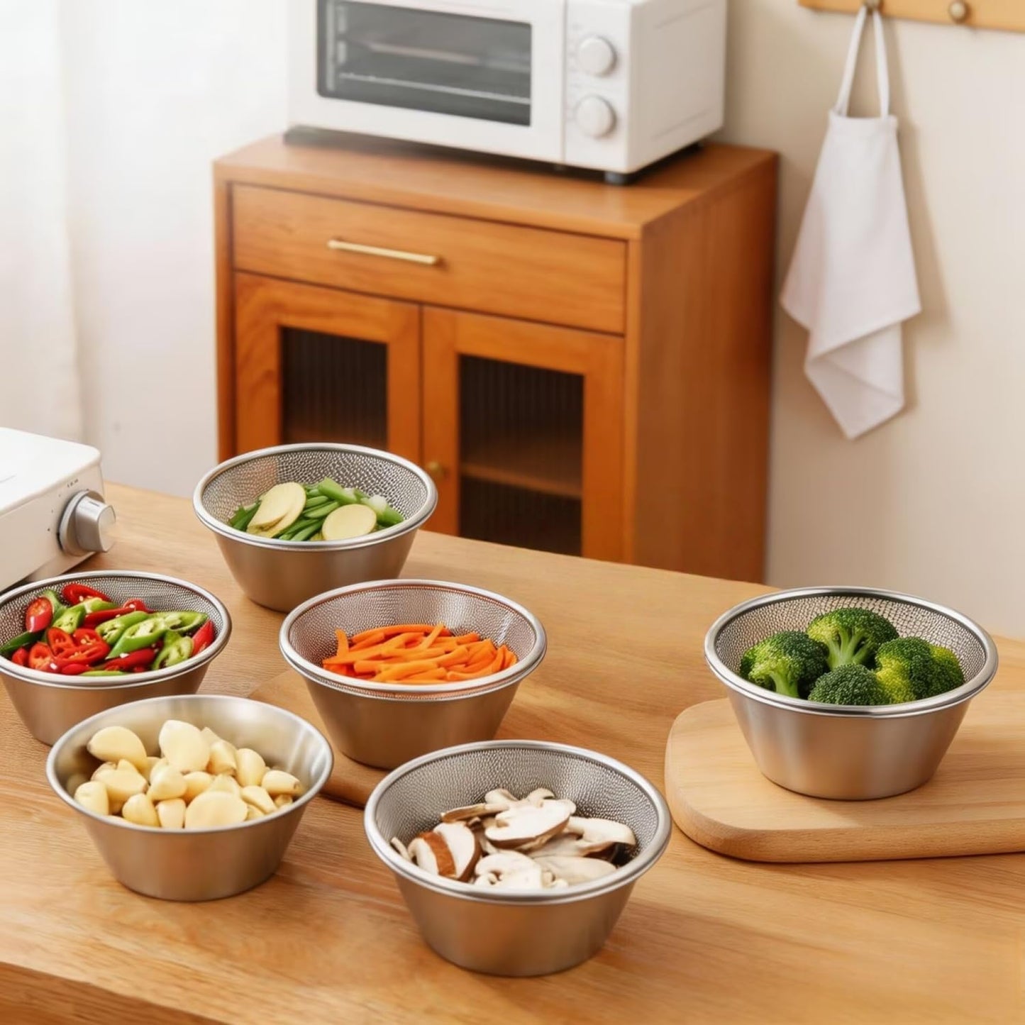 2 Pcs Mini Colander with Small Mixing Strainer Bowl 304 Stainless Steel Berry Basket for Washing Fruits, Vegetables, Rice - Dishwasher-Safe Kitchen Strainer (Silver, 5.51 x 2.36 inches)