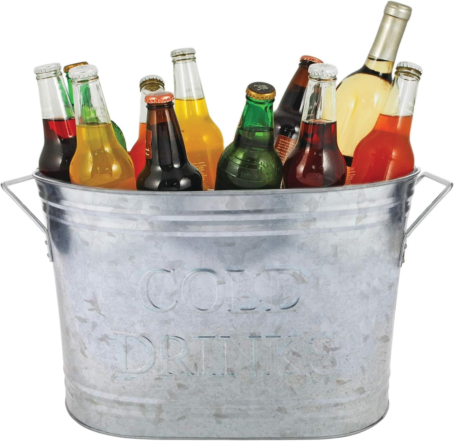 Twine Cheers Beverage Tub, Galvanized Tubs for Entertaining, Drink Buckets for Parties, Large Ice Tub and Gift Basket, Beer Buckets, Cream, 6.3 Gallons Set of 1