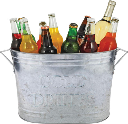 Twine Cheers Beverage Tub, Galvanized Tubs for Entertaining, Drink Buckets for Parties, Large Ice Tub and Gift Basket, Beer Buckets, Cream, 6.3 Gallons Set of 1