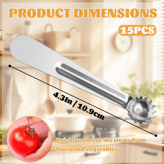 15 Pcs Silver Strawberry Hullers Set Stainless Steel