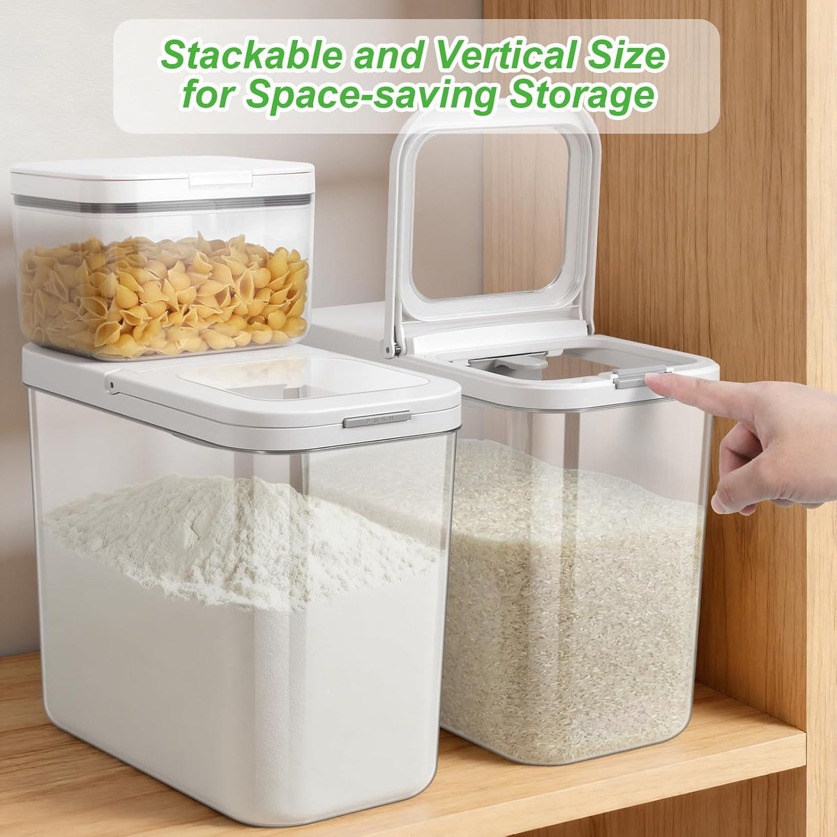 TBMAXS Versatile Storage Container Bin with Pop-up Lid & Scoop, Rice Flour Container Dog Cat Food Storage Container, Laundry Room Organization Household Essentials Kitchen Pantry Organizers