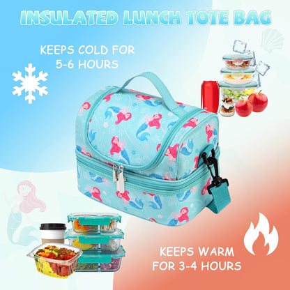 Lunch Bag for Girls,ChaseChic Insulated Lightweight Lunch Boxes for Kids Boys Dual Compartment Lunch Organizer Leak-Proof Cooler Bag with Detachable Adjustable Shoulder Strap,Purple Butterflies
