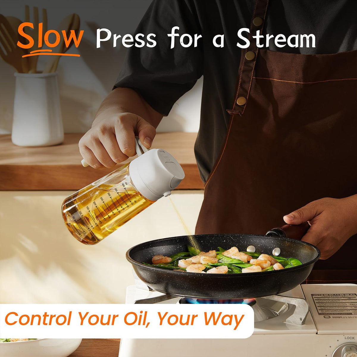 TrendPlain 16oz/470ml Glass Olive Oil Sprayer for Cooking – 2 in 1 Olive Oil Dispenser Bottle for Kitchen Gadgets and Air Fryer Accessories, Salad, BBQ - Black