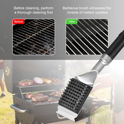 Grill Brush and Scraper for Barbecue – Grill Brush for Outdoor Grill with Extended, Large Handle and 2 Replaceable Stainless Steel Bristles Head –No Scratch- BBQ Grill Brush for Any Grill