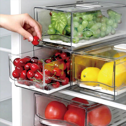 bealy 2 Pack Refrigerator Organizers and Storage, Stackable Clear Pull out Drawer Organizer Bins, BPA-Free Fridge Organizer and Storage for Fruit, Produce, Drink, Snack and Food Storage Containers