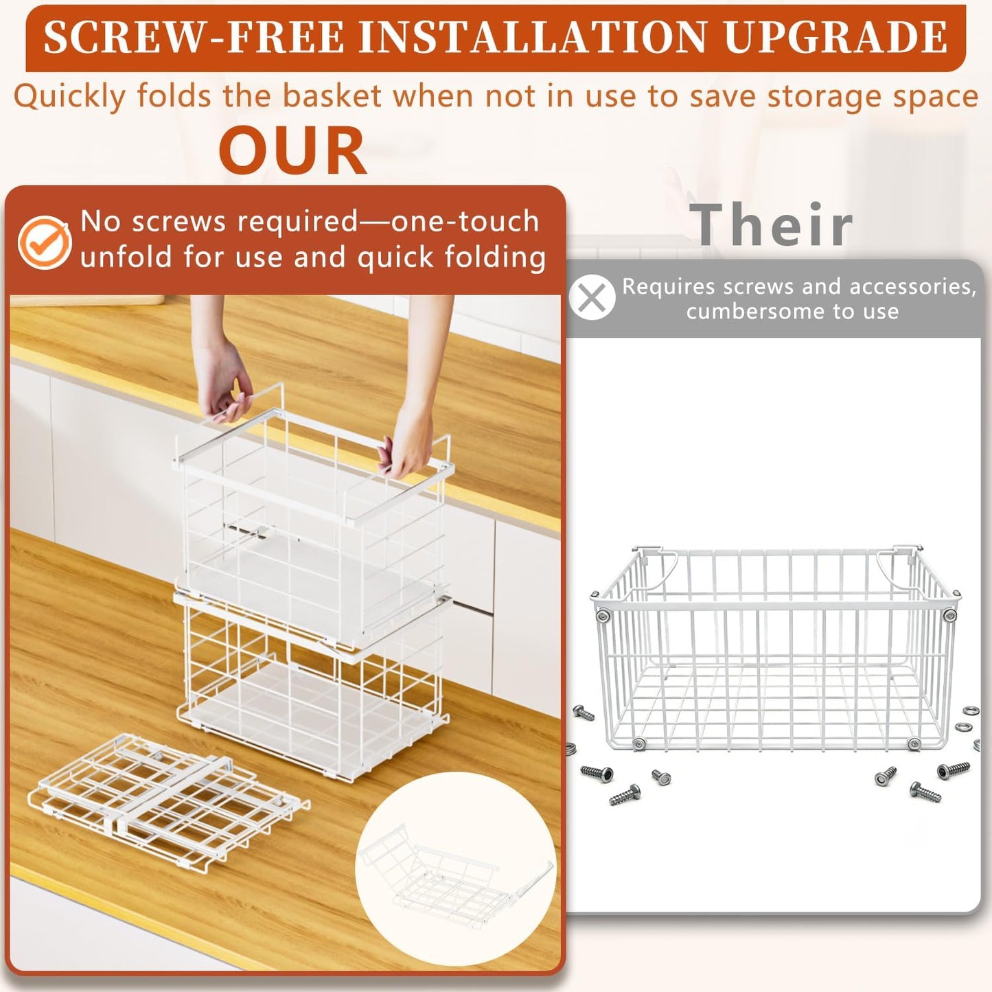 Freezer Organizer Bins, Upgrade Quick Expand/Collapse Feature, for 3.5 Cu.Ft Deep Freezer, 3 Pack Stackable Deep Freezer Organizer Bins, Black Wire Foldable Baskets with Handles (Black 3 Pack)