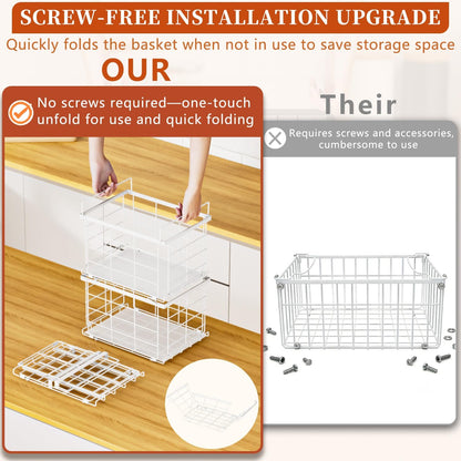 Freezer Organizer Bins, Upgrade Quick Expand/Collapse Feature, for 3.5 Cu.Ft Deep Freezer, 3 Pack Stackable Deep Freezer Organizer Bins, Black Wire Foldable Baskets with Handles (Black 3 Pack)