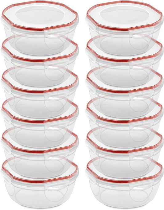 Sterilite Ultra-Seal 8.1 Qt Bowl, Large Airtight Food Storage Container, Latching Lid, Microwave and Dishwasher Safe, Clear With Red Gasket, 2-Pack