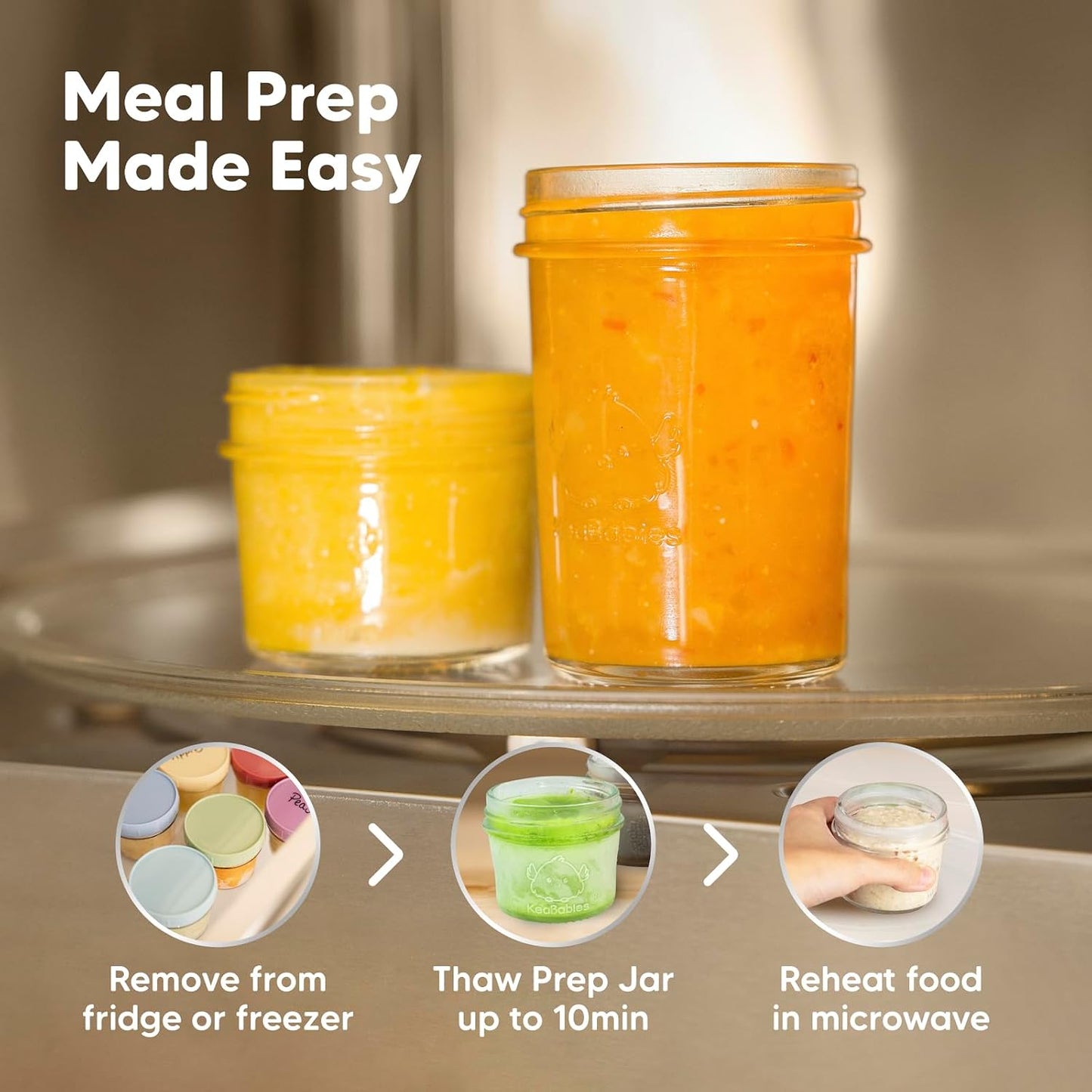 KeaBabies 12pk 4oz Glass Baby Food Containers with Lids - Leak-Proof, Microwavable Small Glass Jars, Baby Purees & Toddler Snack Storage Containers, BPA-Free, Dishwasher & Freezer Safe (Musk Dusk)