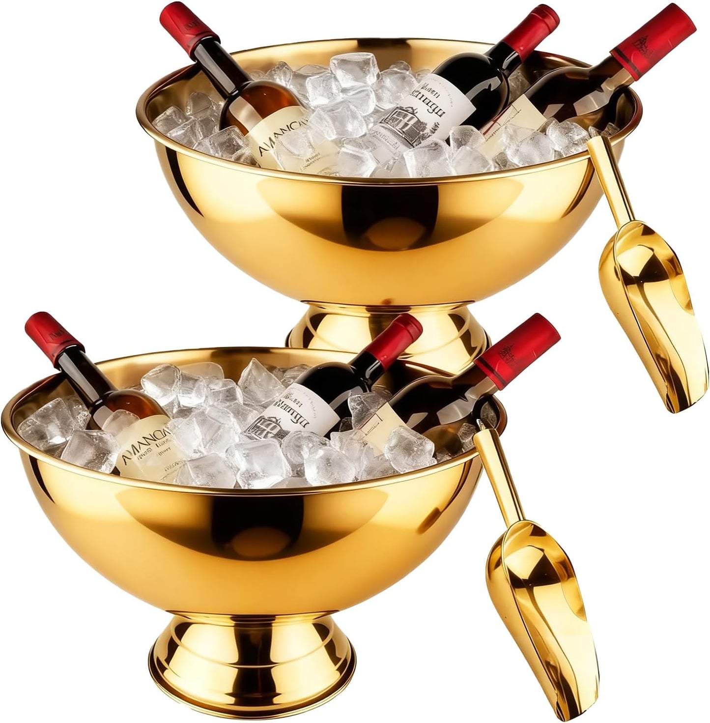 Large Ice Bucket 13L Stainless Steel Champagne Bowl Ice Bucket with Ice Scoop Semicircle Drink Tub with Integrated Base Silver Beverage Tub for Parties, Cocktail Bar, Chilling Wine (1 Pack-Silver)