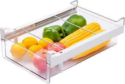 vacane Upgraded Refrigerator Drawers Organizer - Pull Out Fridge Bins with Handle, Extra-Long 19.5" Stretchable and Deep Storage