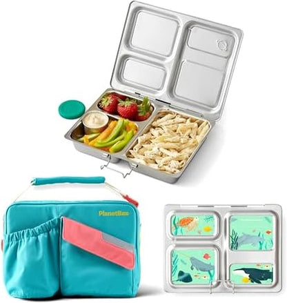 PlanetBox Rover Stainless Steel Bento Box Style Lunch Box Kit for Kids with 5 Compartments – xxxx Edition includes Insulated Lunch Bag, Leakproof Food Containers and Matching Magnets
