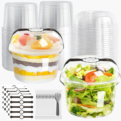 Disposable Food Containers With Lids And Spoons 50 Pack 12 oz Mini Parfait Dessert Cups Take Out Meal Prep Salad Bowls For Lunch, Plastic Ice Cream Bowls Pet, Acai Bowl, To-Go Party Containers(12oz)