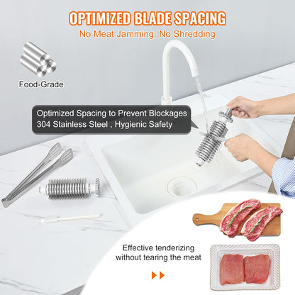 VEVOR Commercial Meat Tenderizer 17 Inch, Heavy Duty Stainless Steel Kitchen Tool with Handle, Meat Tong, and Cleaning Brush, 450W Electric Meat Tenderizer Machine for Beef,Turkey,Chicken,Pork,Fish