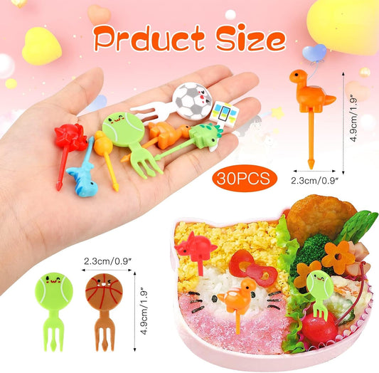 OOTSR 30PCS Food Picks Fruit Forks for kids, Mini Cute Dinosaur Food Toothpick Reusable Cupcake Dessert Forks for Kids Party Kitchen Bento Lunch Box, Random Color Kids Lunch Accessories