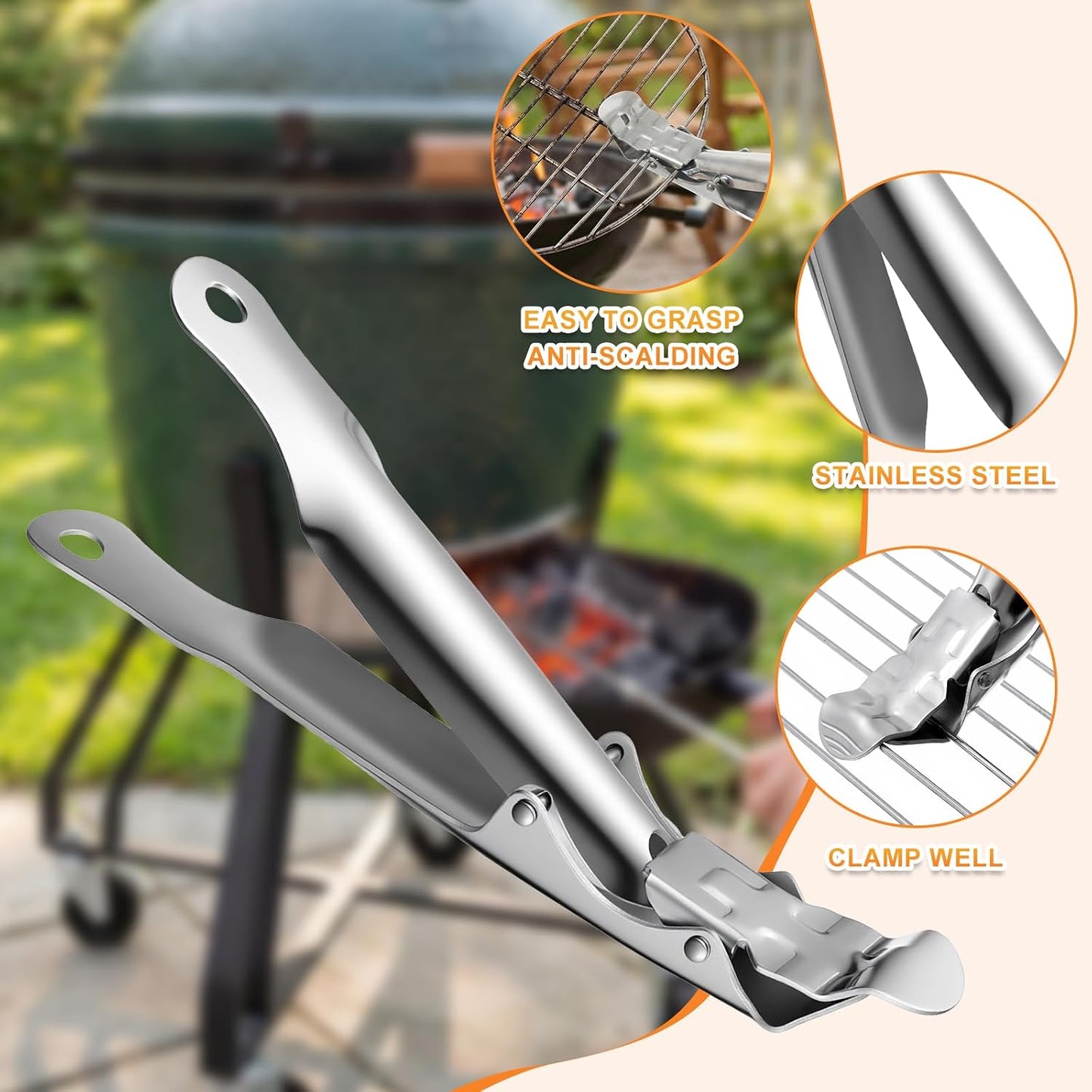 Chengu 5-Piece Charcoal Grill Ash Tool Set with Ash Pan, Poker Rake, Grate Lifter, Scraper & Brush for Charcoal Smoker and Wood Burning Stove, Stainless Steel BBQ Cleaning Kit