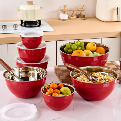 Pink Mixing Bowls with Airtight Lids, Stainless Steel Nesting Mixing Bowls Set of 7, Ideal for Baking, Prepping and Serving Food, Size 7, 3.6, 2.7, 2.1, 1.5, 1.1,0.8 QT, Stackable Design