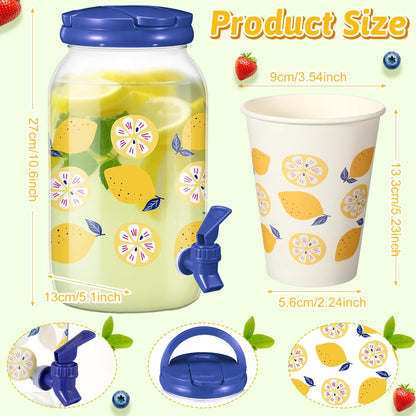 Umigy Tree Clear Plastic Drink Dispenser with 20 Pcs 12 oz Tropical Paper Cups 1 Gallon Kitchen Fridge Beverage Dispenser Plastic Water Dispenser with Spigot for Juice Tea Beer(Orange)