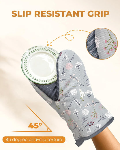 100% Thick Cotton Mini Oven Mitts Silicone Grip Lemon & Birds