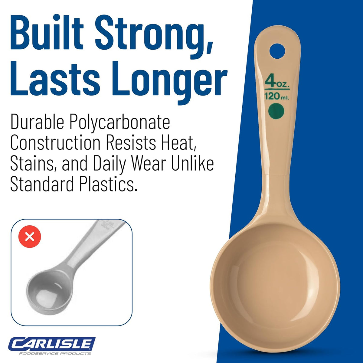 Carlisle FoodService Products Measure Miser Solid Spoon Measuring Spoon with Short Handle for Kitchens, Plastic, 4 Ounces, Beige