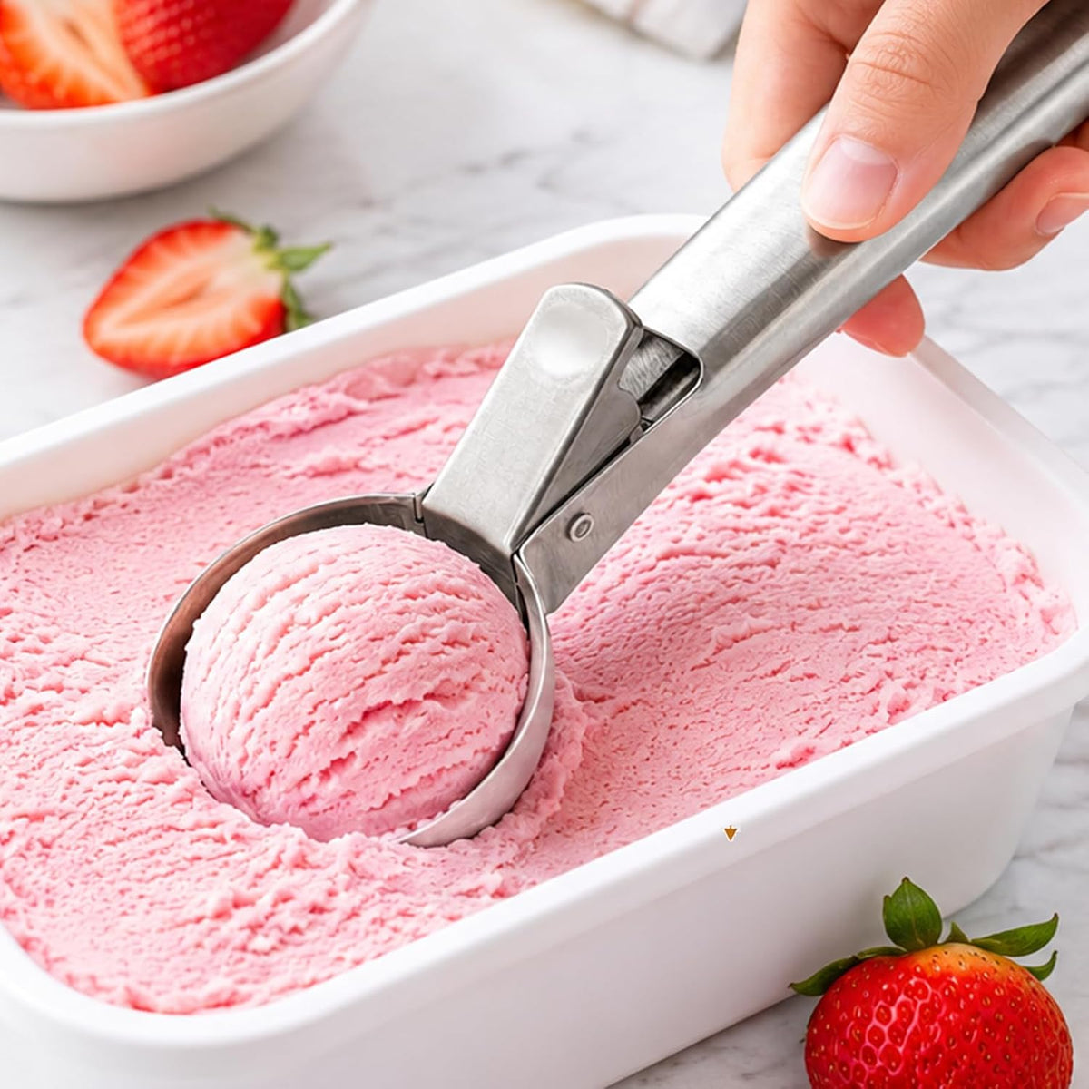 Ice Cream Scoop, Stainless Steel with Trigger & Comfortable Handle, Dishwasher Safe, DIY Ice Cream, Cookie Dough, Muffin, Baking, Sorbet, Gelato, Fruit (2P silver)