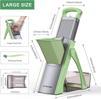 [All in 1] Upgraded Version Safe Mandoline Slicer for Kitchen, Adjustable Thickness. Veggie Slicer, Rapid Prep Mandoline, Detachable Blade, Cleaning Brush/Paring Knife (Black Knight)