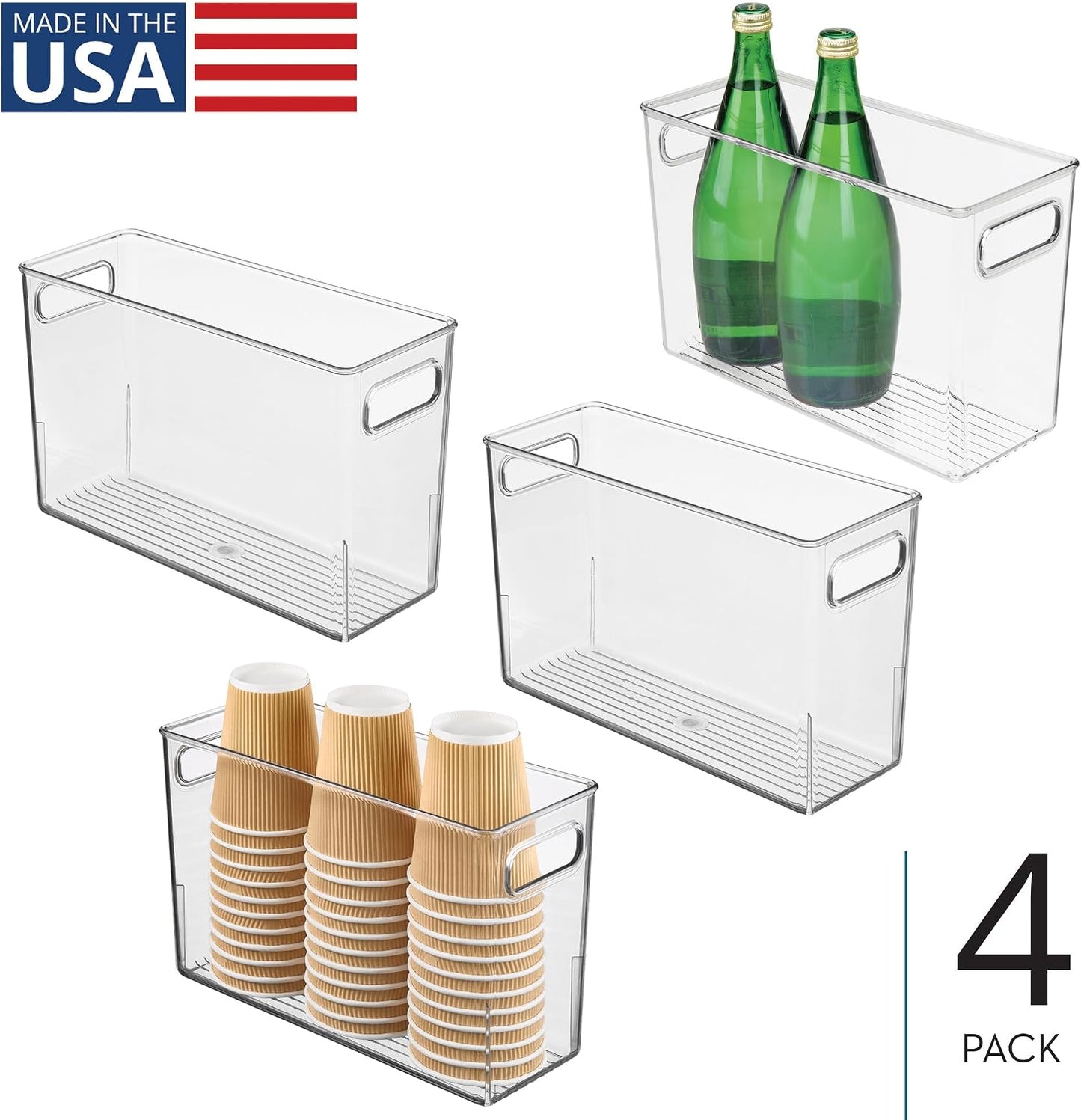 iDesign Tall Plastic Storage Bin with Handles, Set of 2, Clear | For Fridge or Freezer, Made in USA