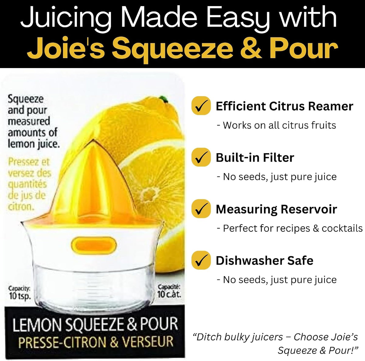 Joie Lemon and Lime Small Hand Juicer and Reamer, Built-In Measuring Cup