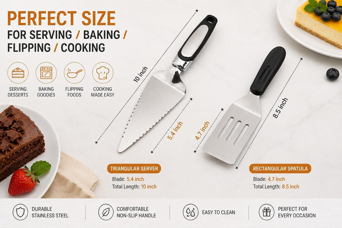 Small Metal Spatula Server Set of 2 - Baking Supplies Cake Pie Cutter