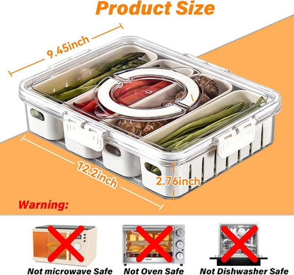 2 Pcs Portable Picnic Parties Fruit Tray, Fridge Food Veggie Condiment Divided Serving Preservation Storage Containers, Kitchen Clear Snackle Box Candy Organizer with Lid Handle
