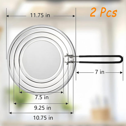 Frcctre 2 Pack Stainless Steel Splatter Screen for Frying Pan, 12 Inch Grease Splatter Guard with Foldable Silicone Handle, Food Strainer Cooling Mat Cover Oil Splash from Bacon, Oil, or Deep Fryer