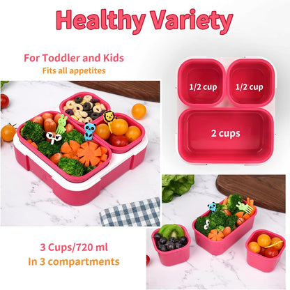 Genteen Bento Box for Kids, Kids Lunch Box with 3 Removable Compartments, Toddler Baby Lunch Box for Daycare, School, Leak-proof Lunch Snack Portion Container, Ideal Portion Size for Ages 3 to 7- Blue