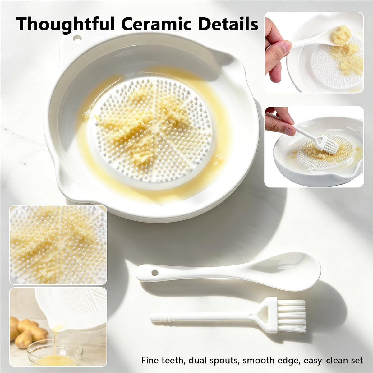 Multipurpose Garlic Grater Plate, Japanese Ceramic Grinder Plate, Ginger Grater Plate for Onion, Cheese, Lemon, Wasabi, Fruits and Vegetables in Kitchen