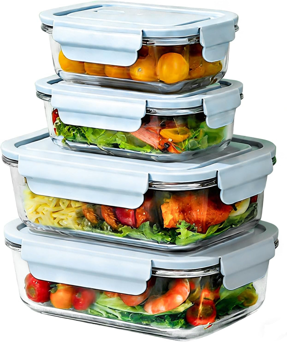 Glass Food Storage Containers with Lids, Airtight Meal Prep Containers, 4 Pack Set with Multiple Sizes (Purple)