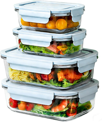 Glass Food Storage Containers with Lids, Airtight Meal Prep Containers, 4 Pack Set with Multiple Sizes (Purple)