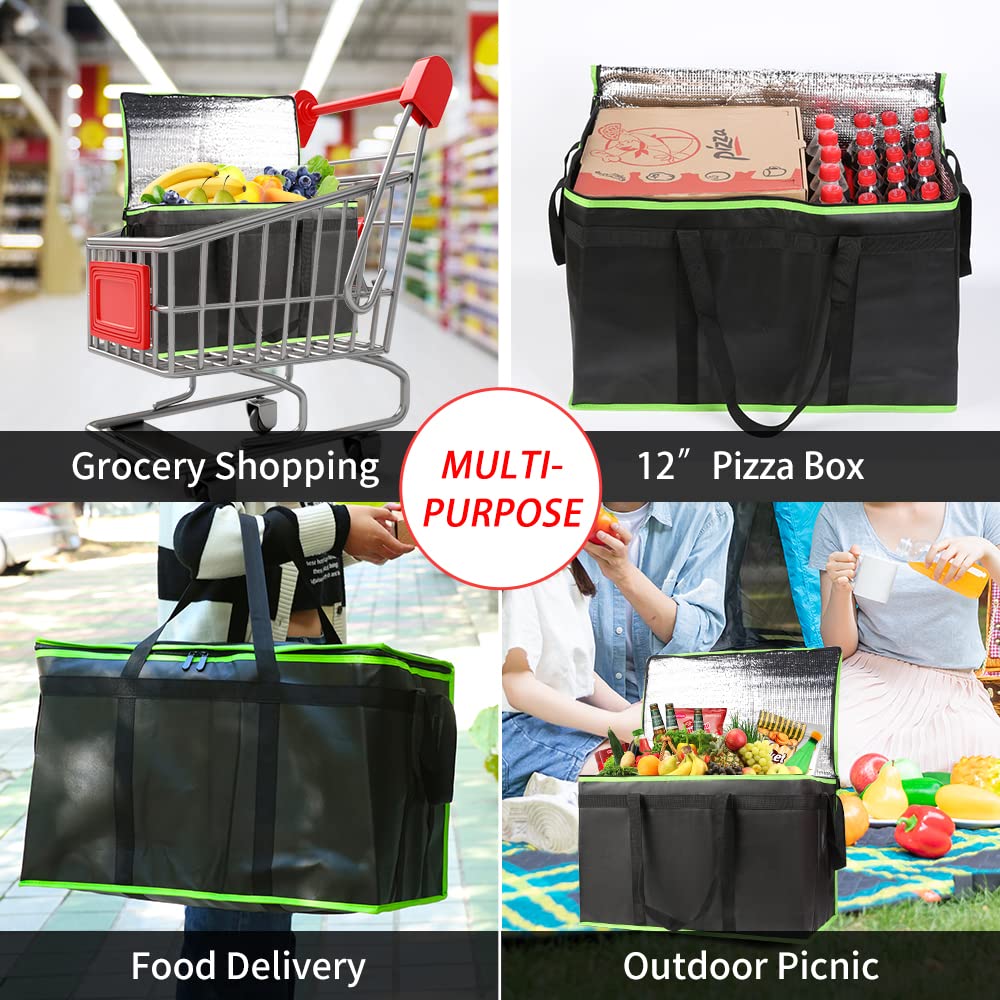 Insulated Food Delivery Bag, XXXL Insulated Reusable Grocery Cooler/Hot Bags, Tote Bag for Shopping/Travel/Doordash, Catering Bag Doordash 22x14x13, Black, 1-Pack