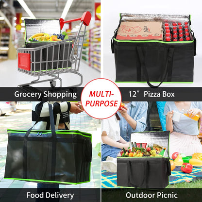 Insulated Food Delivery Bag, XXXL Insulated Reusable Grocery Cooler/Hot Bags, Tote Bag for Shopping/Travel/Doordash, Catering Bag Doordash 22x14x13, Black, 1-Pack