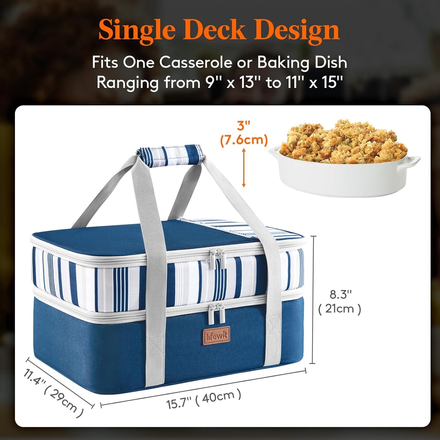 Lifewit Insulated Double Decker Casserole Carrier for Hot or Cold Food, Casserole Dish Carrying Case, Lasagna Holder for Potluck Parties, Picnic and Cookouts, Fits 9"x13" Baking Dish, Grey