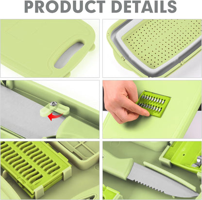 9-in-1Collapsible Cutting Board with Colander Wash Basket Camping RV Gift