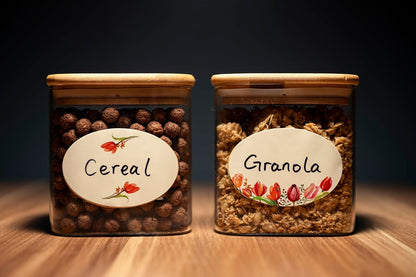 MONEST Waterproof Label Stickers for Jars and Lids, Pantry, Mason Jar, Canning, Spice, Bottle Labels (Red Tulip 2"x3")