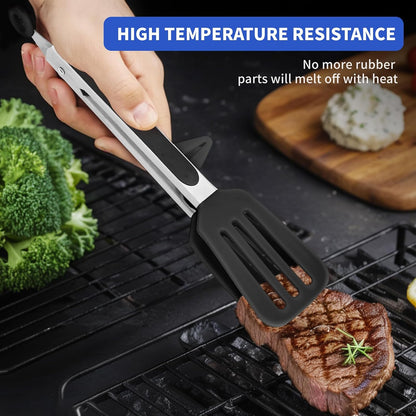 Kitchen Tongs,Set Of 3 Tongs with Silicone Tip for Cooking 9/12 Inch Stainless Steel Kitchen Tong for Meat,Food Grill,Salad,BBQ,Frying,Serving,Dishwasher (Black, 12 Inch)