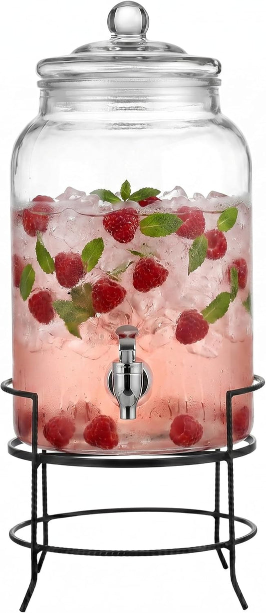 Style Setter Montgomery Beverage Cold Drink Dispenser w 2.7-Gallon Capacity Glass Jug, Leak-Proof Acrylic Spigot in Gorgeous Gift Box for Parties