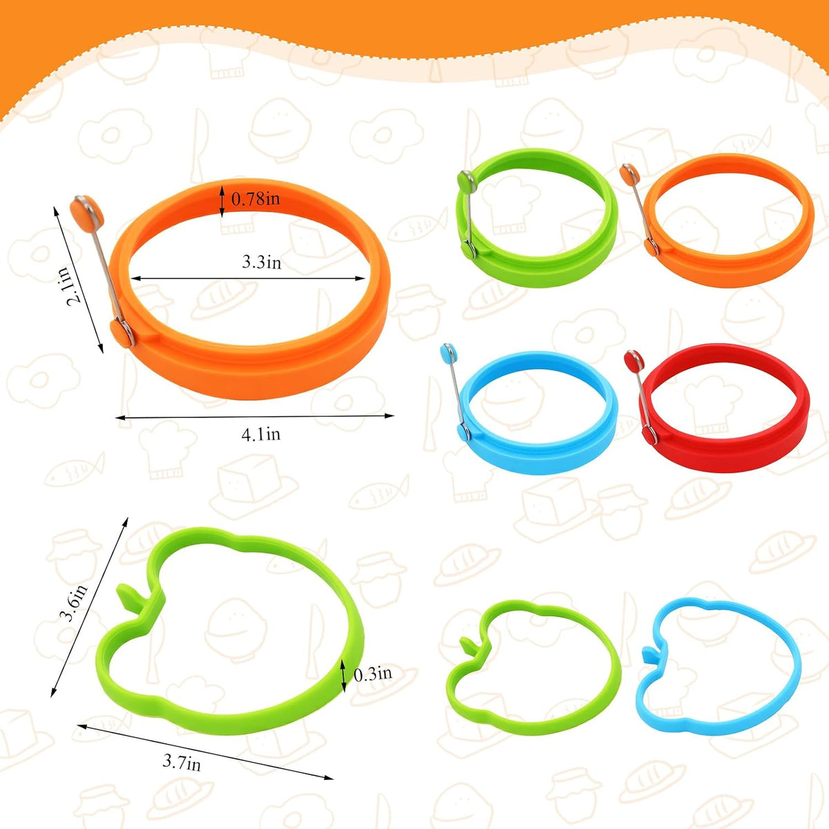 6 PCS Egg Ring, Silicone Egg Rings for Frying Eggs, Non-stick Mold for Griddle, for Making Fried Eggs or Pancakes