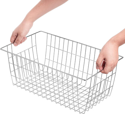Slideep Wire Baskets Farmhouse Freezer Organizer Storage Bin Basket with Handles, Food Storage for Kitchen Cabinets, Pantry, Closet, Bedroom, Bathroom, Office 3 Pack