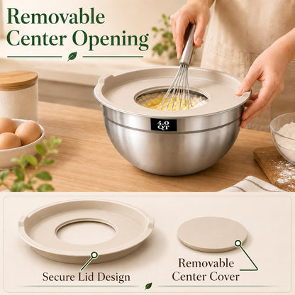 8PCS Stainless Steel Mixing Bowls with Lids - 5PCS Nesting Bowls, 3 Grater Attachments for 4.0 QT Bowl, Stainless Steel Mixing Bowls for Mixing & Serving, Size 1.5/2.1/3.5/4/4.5 QT, Khaki