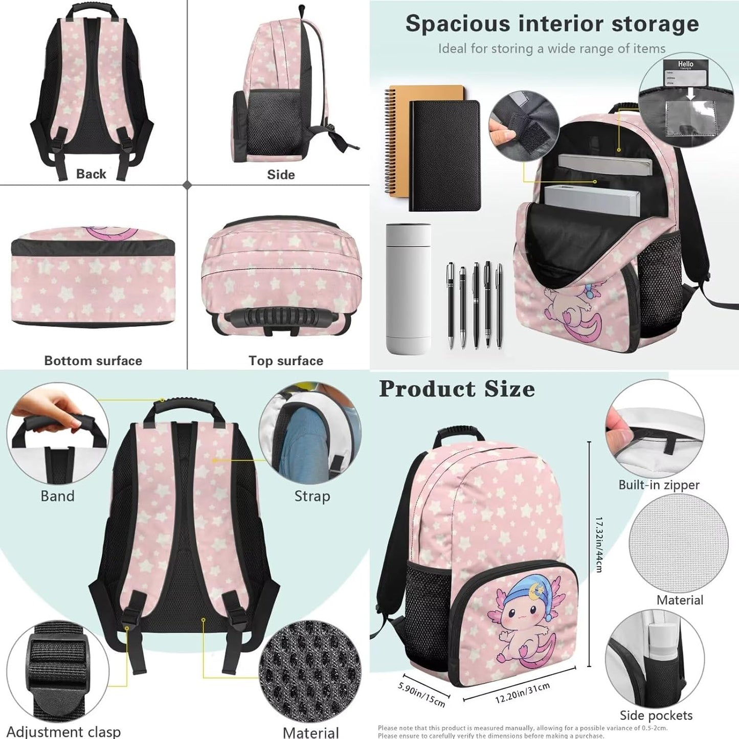Cute Capybara Pizza Backpack for Girls, 5 Pcs Boys School Bag Set for Kids, 17 Inch Backpacks Lunch Pencil Box Reusable Utensils Case Set for Middle Elementary School, 3rd Grade Backpack