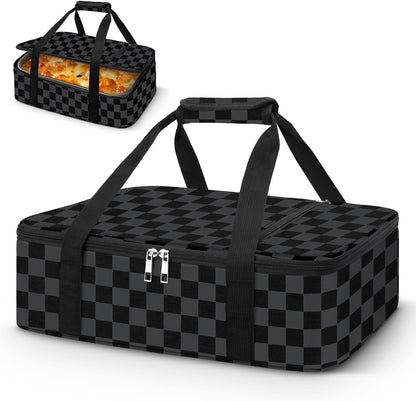 Coobiiya Insulated Casserole Carrier,Lasagna Lugger Tote Keeps Food Hot or Cold,Thermal Lunch Bag Warmer & Cooler Carrier Bag,Portable Tote Bag Fits 9" x 13" Baking Dish for Picnic and Cookout